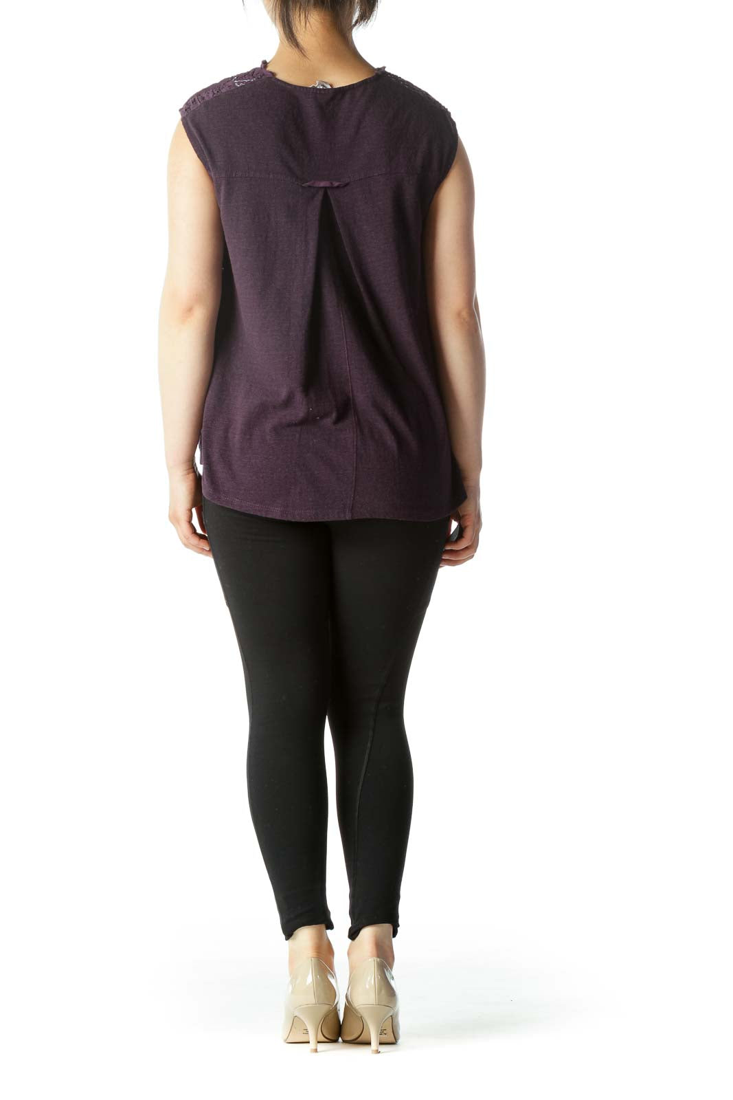 Purple Metallic Thread Eyelet Tank Top