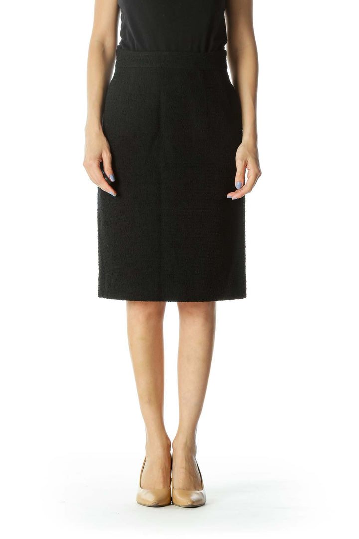 Black Textured Designer Pencil Skirt