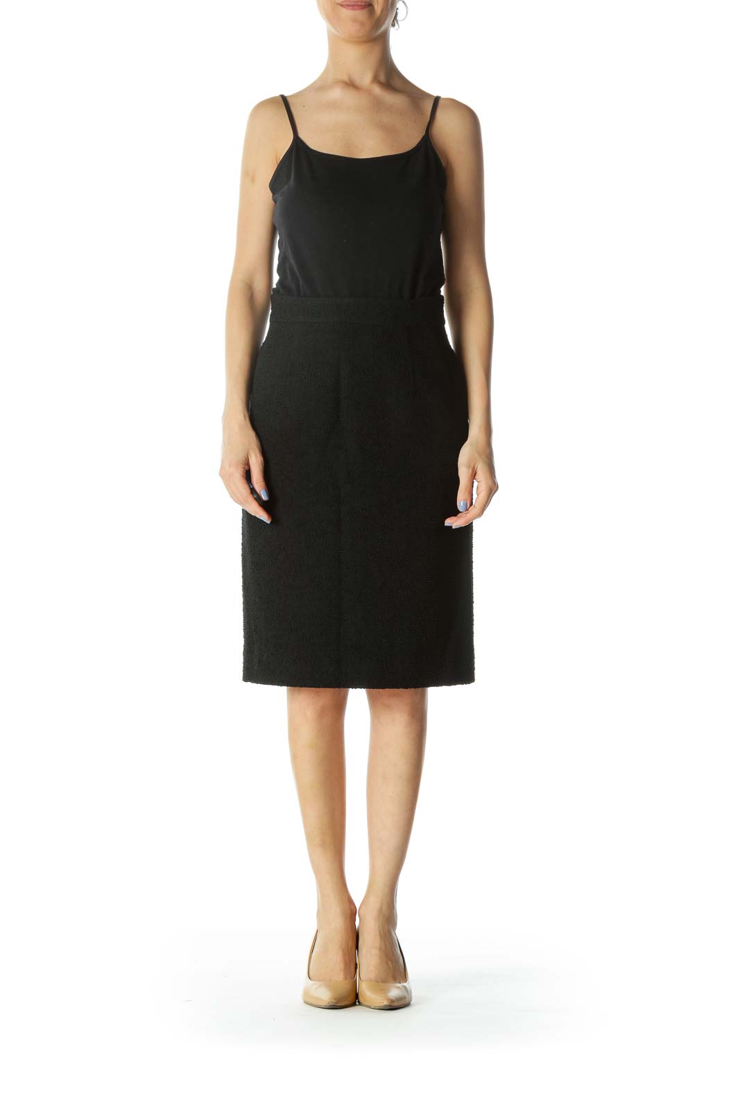 Black Textured Designer Pencil Skirt