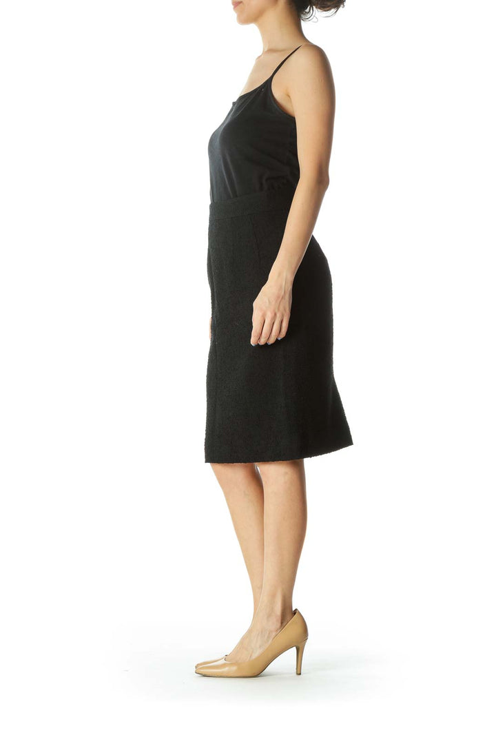 Black Textured Designer Pencil Skirt