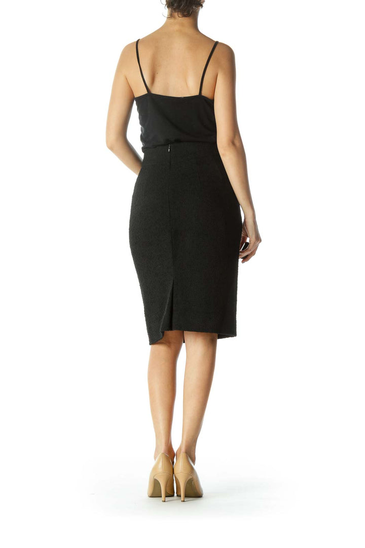 Black Textured Designer Pencil Skirt