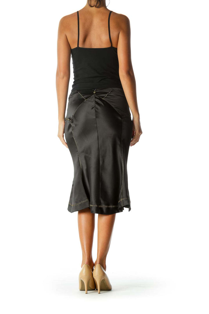 Black Flared Pencil Skirt with Gold Detail