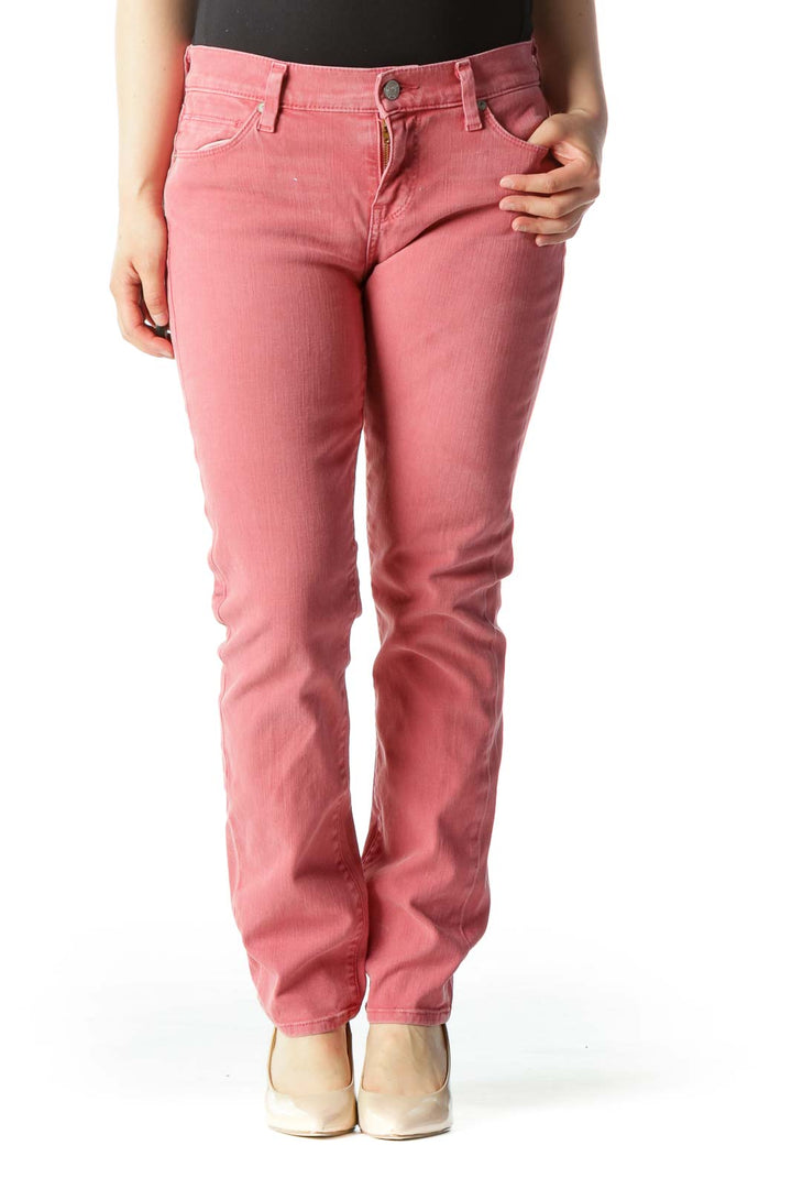 Pink Mid-Rise Slim-Straight Jeans