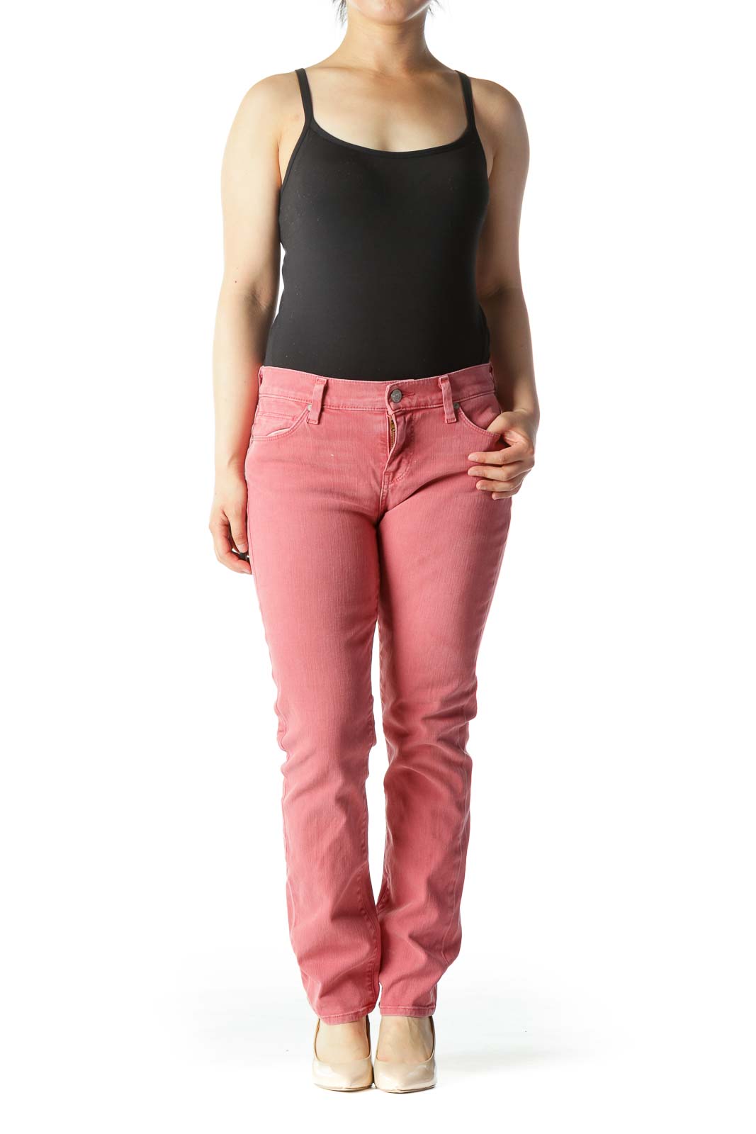 Pink Mid-Rise Slim-Straight Jeans