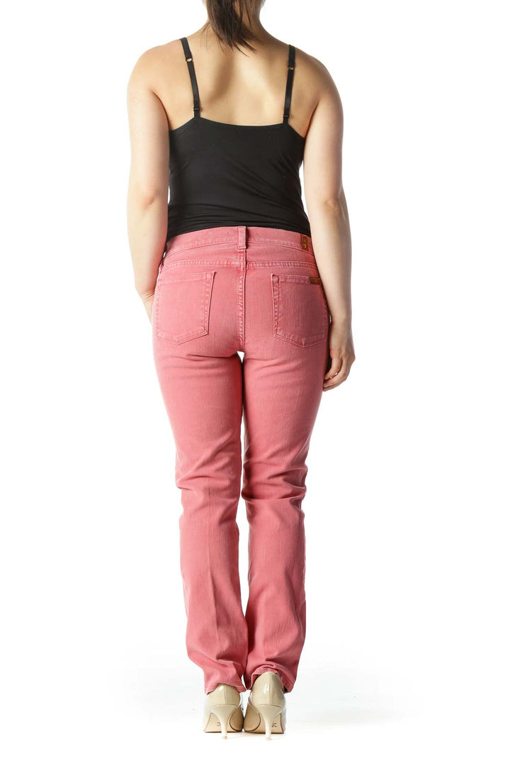 Pink Mid-Rise Slim-Straight Jeans