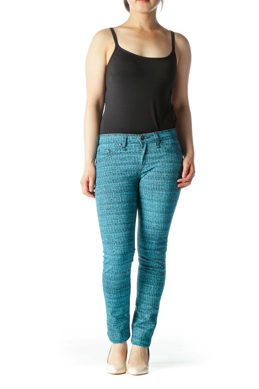 Teal Printed Skinny Pant