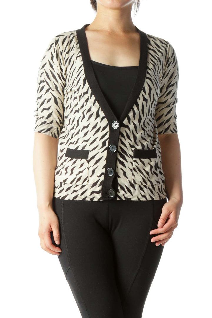 Beige Animal Print Cropped Cardigan