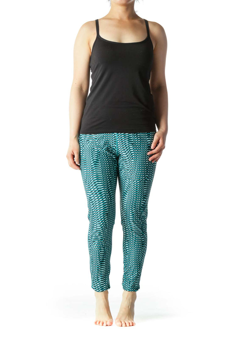 Green & Black Printed Color-Blocked High-Waisted Yoga Pants