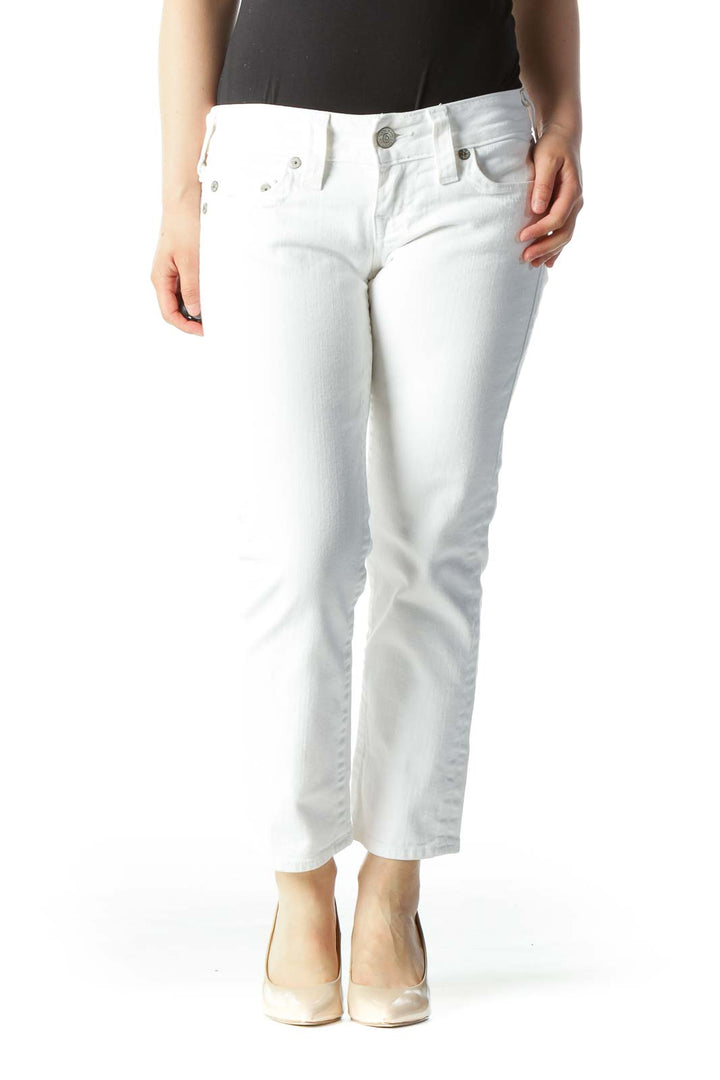 White Cropped Mid-Rise Skinny Jeans