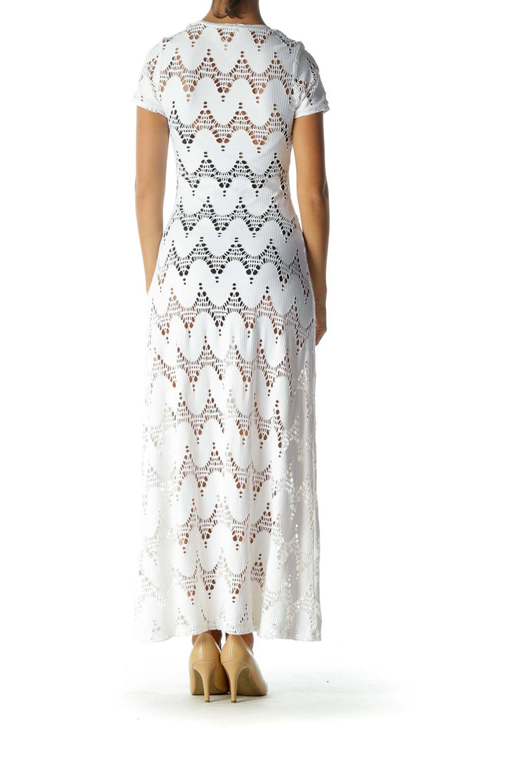 White Cut-Out Stretch Short-Sleeve Maxi-Dress