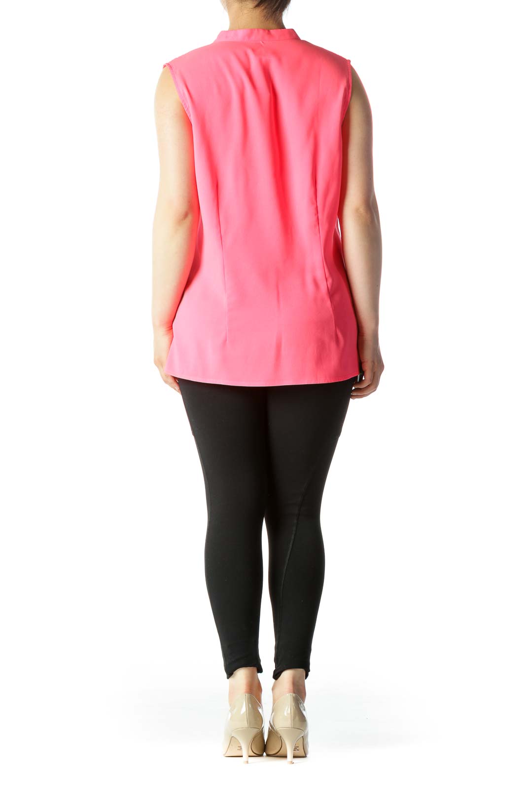 Bright Pink Ruffled V-Neck Stretch Tank Top