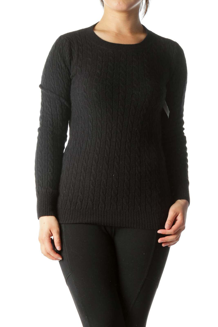 Black Cable-Knit Cashmere Wool Blend Sweater