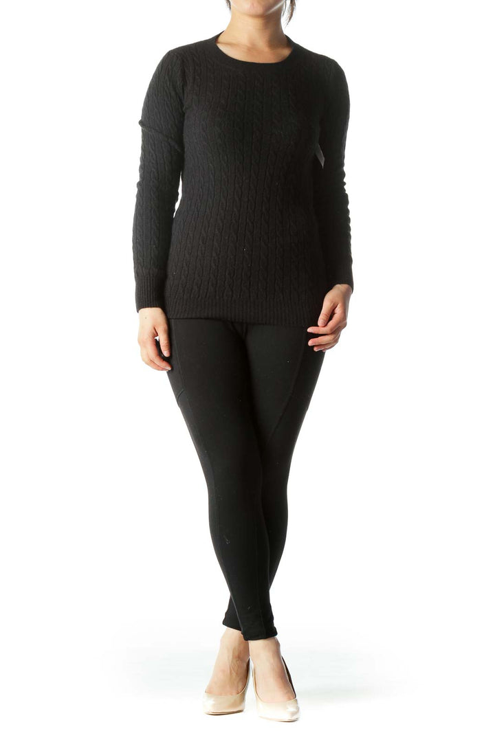 Black Cable-Knit Cashmere Wool Blend Sweater