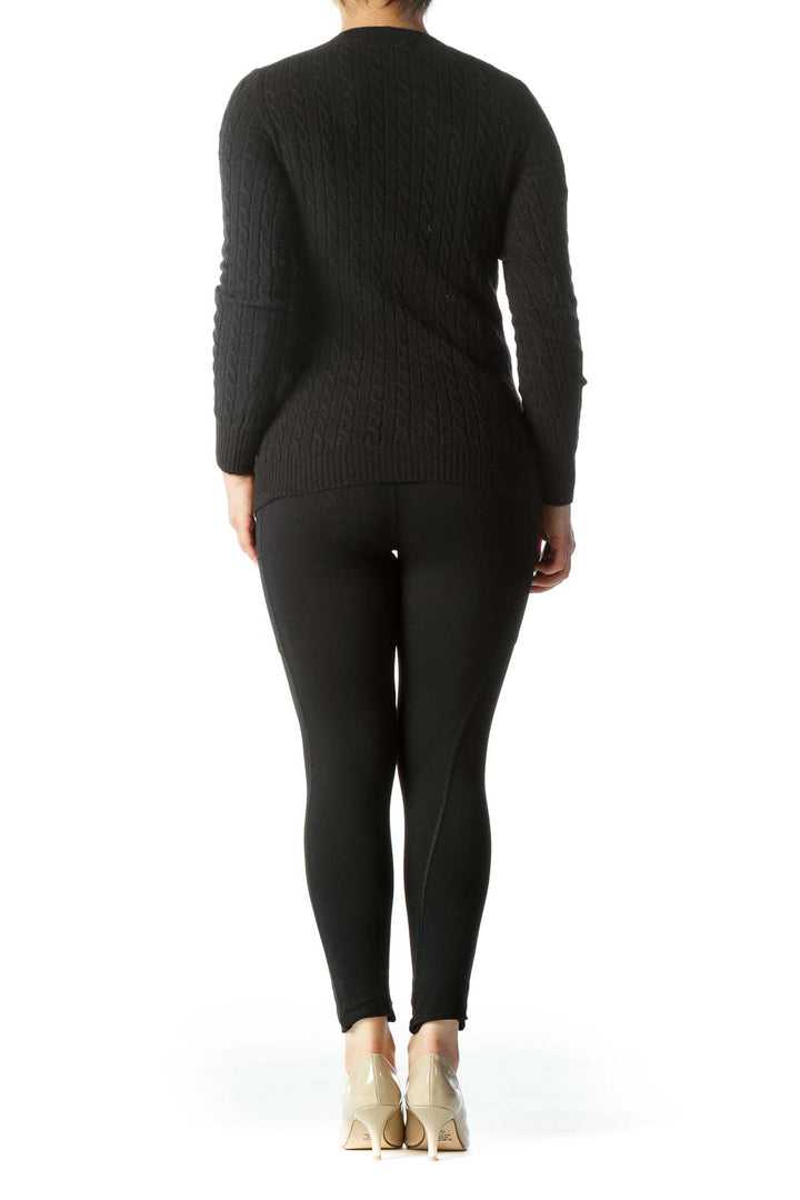 Black Cable-Knit Cashmere Wool Blend Sweater