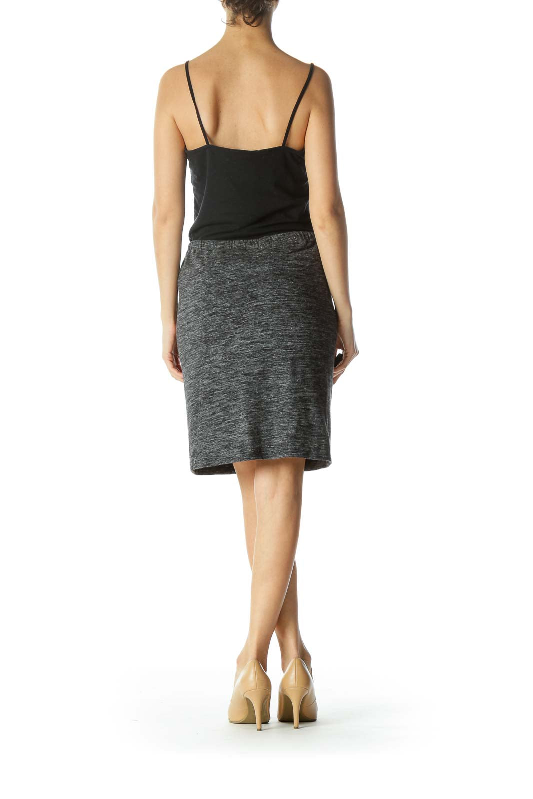 Heather Gray Designer Wool-Blend Knit Pencil Skirt