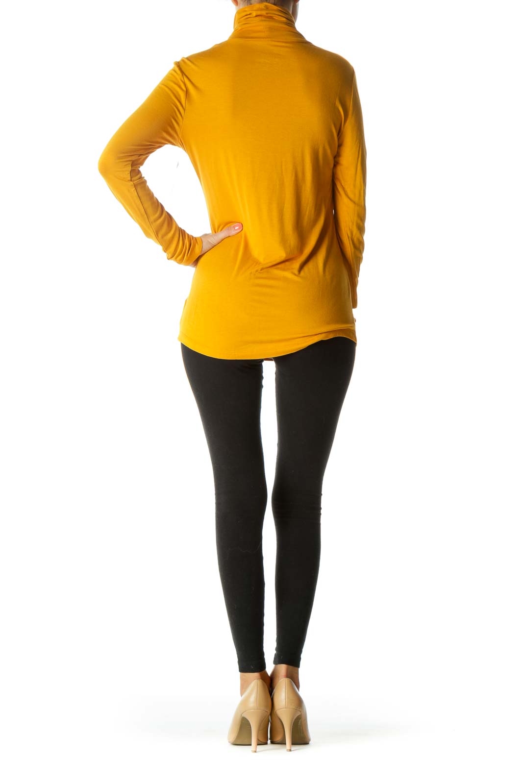 Mustard Yellow Turtle Neck Stretch Long-Sleeve Top