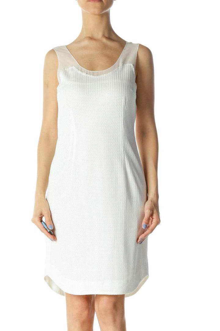 Cream Crochet Lined Mixed-Media Sleeveless Day-Dress