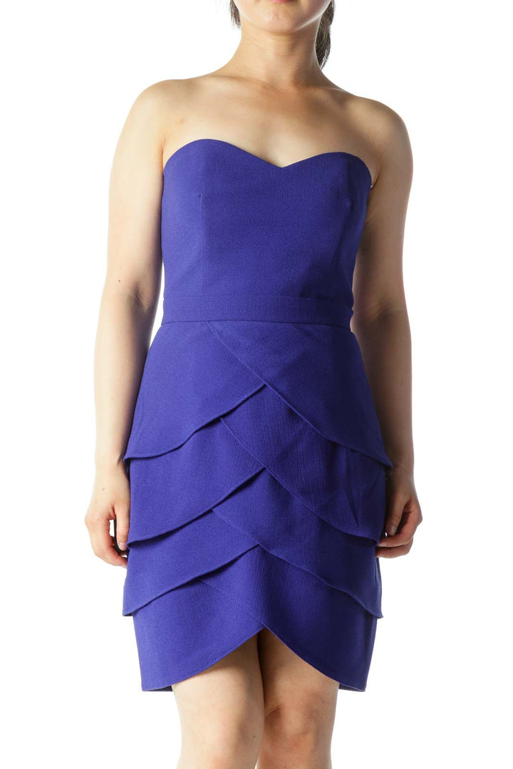 Purple Strapless Tiered Cocktail Dress