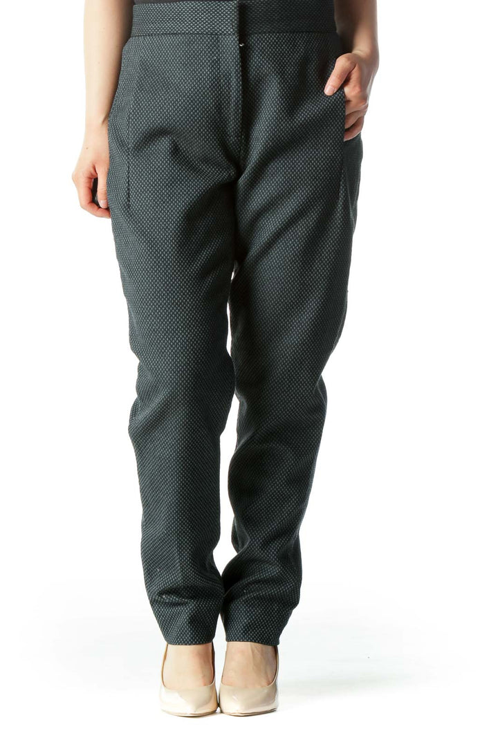 Gray Textured Tile-Pattern Tapered Pant