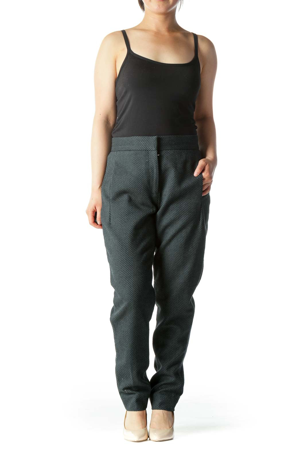 Gray Textured Tile-Pattern Tapered Pant