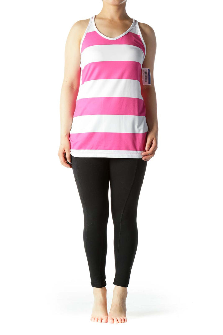 Pink White Stripe Back Mesh Racerback Stretch Active Top