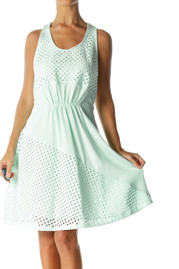 Mint Green Designer 100% Silk Circle-Cut-Out Sleeveless Day-Dress