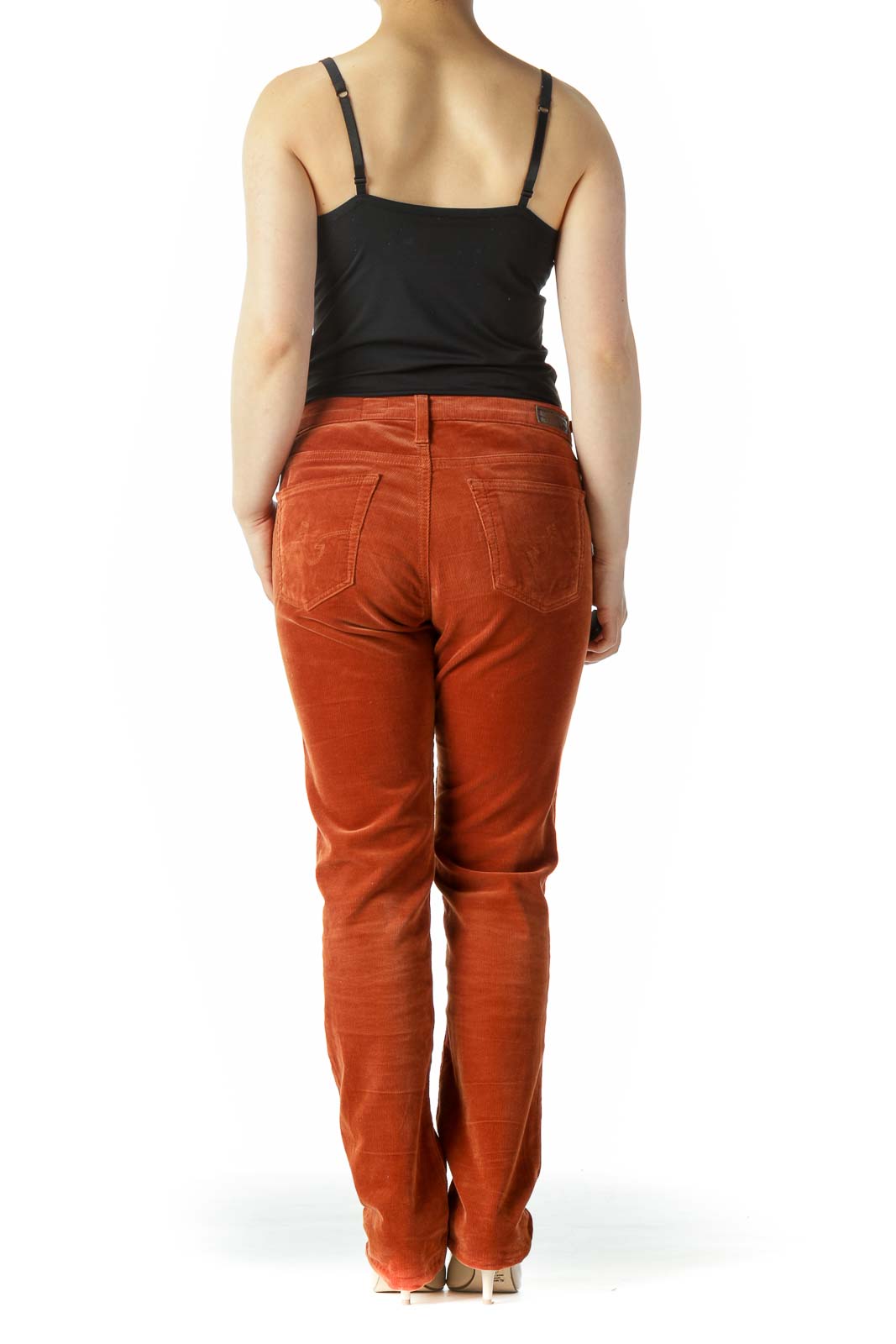 Burnt Orange Corduroy Slim Straight-Leg Stretch Pants