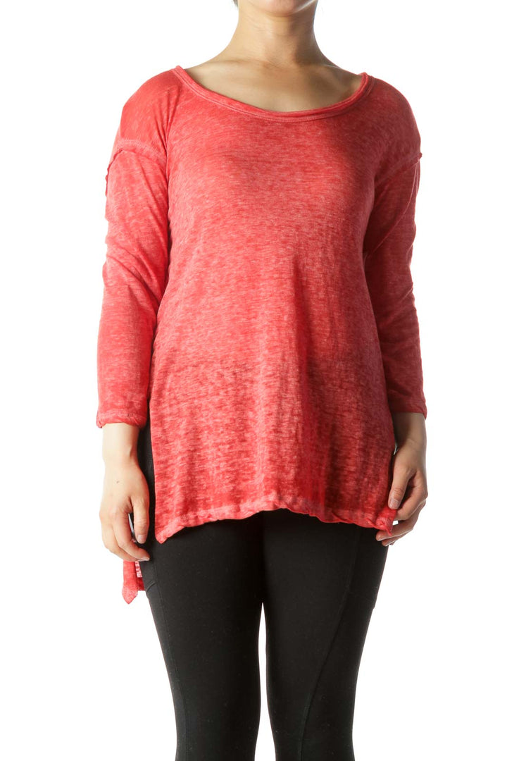 Red White Dyed Round Neck Light-Weight Long Sleeve Top