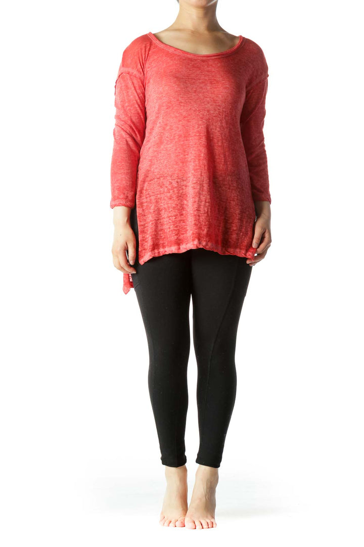 Red White Dyed Round Neck Light-Weight Long Sleeve Top