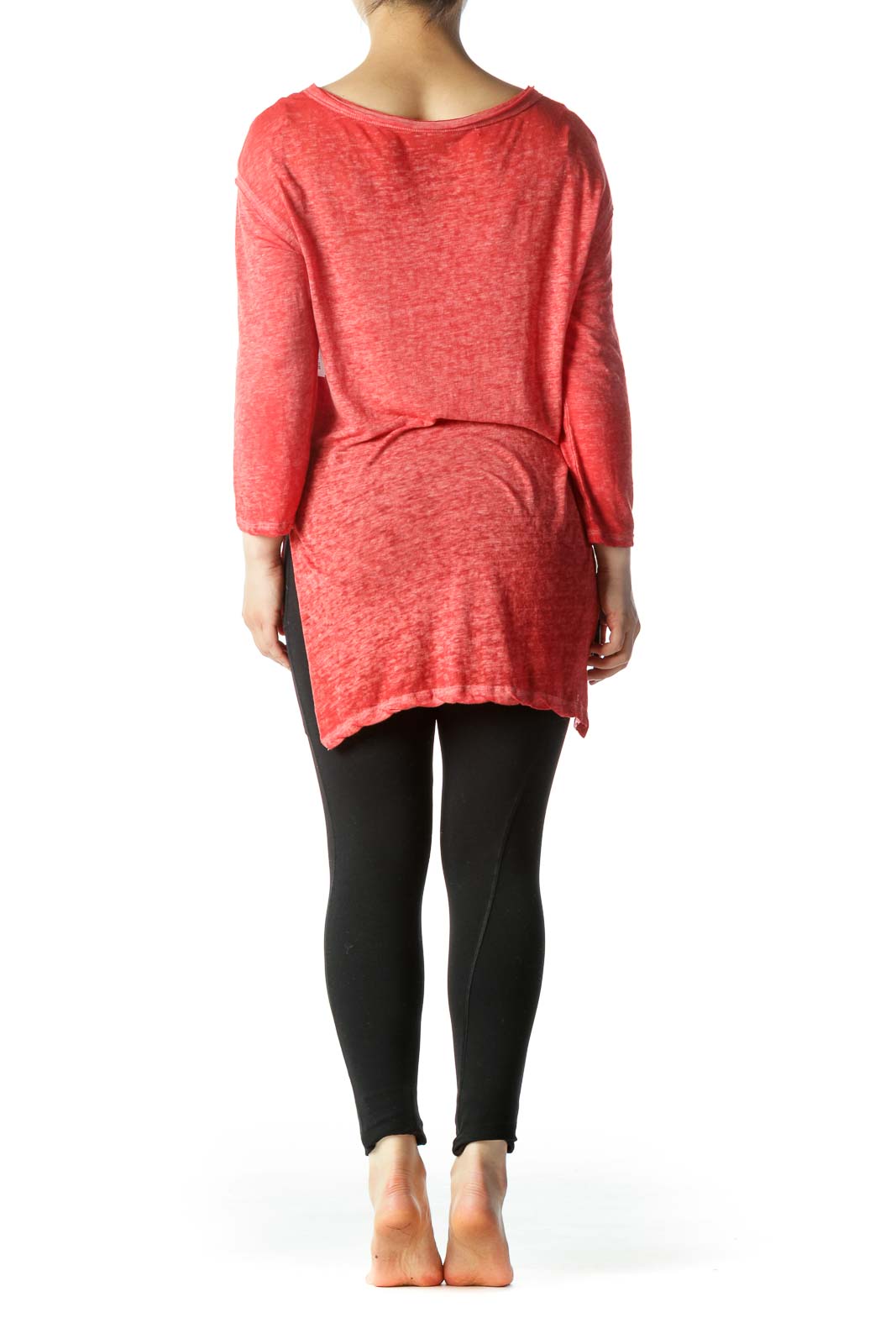 Red White Dyed Round Neck Light-Weight Long Sleeve Top