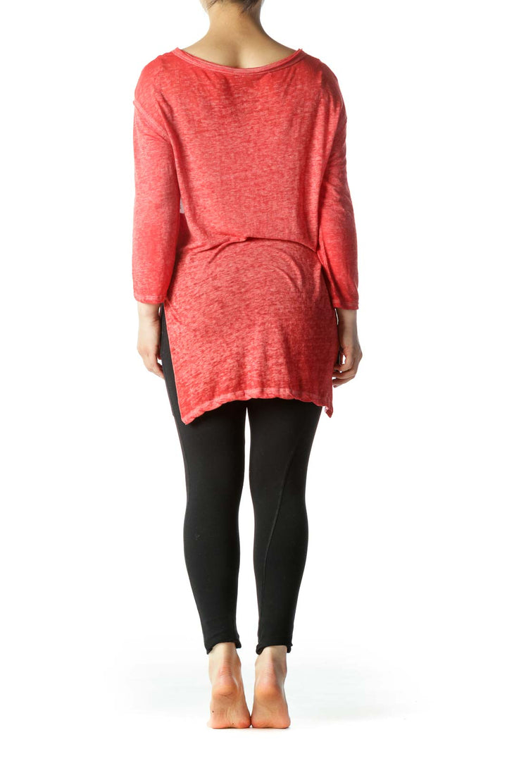 Red White Dyed Round Neck Light-Weight Long Sleeve Top