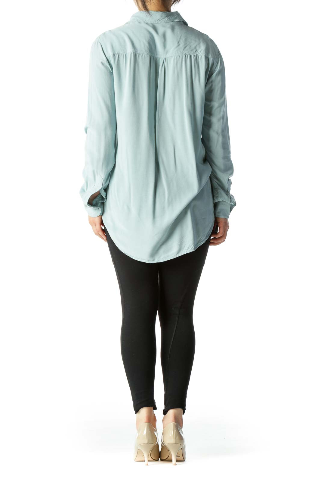 Light Blue Pocketed Buttoned Long-Sleeve Light-Weight Shirt