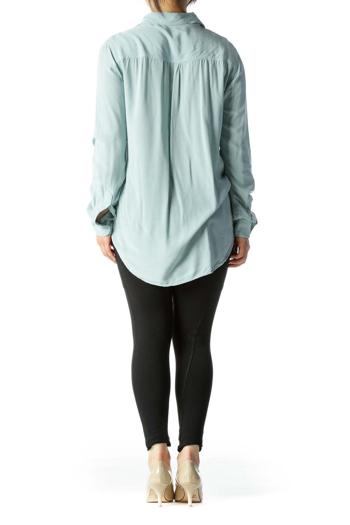 Light Blue Pocketed Buttoned Long-Sleeve Light-Weight Shirt