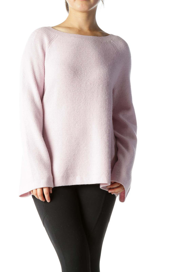 Light Pink Round-Neck Wide-Long-Sleeves Knit Sweater