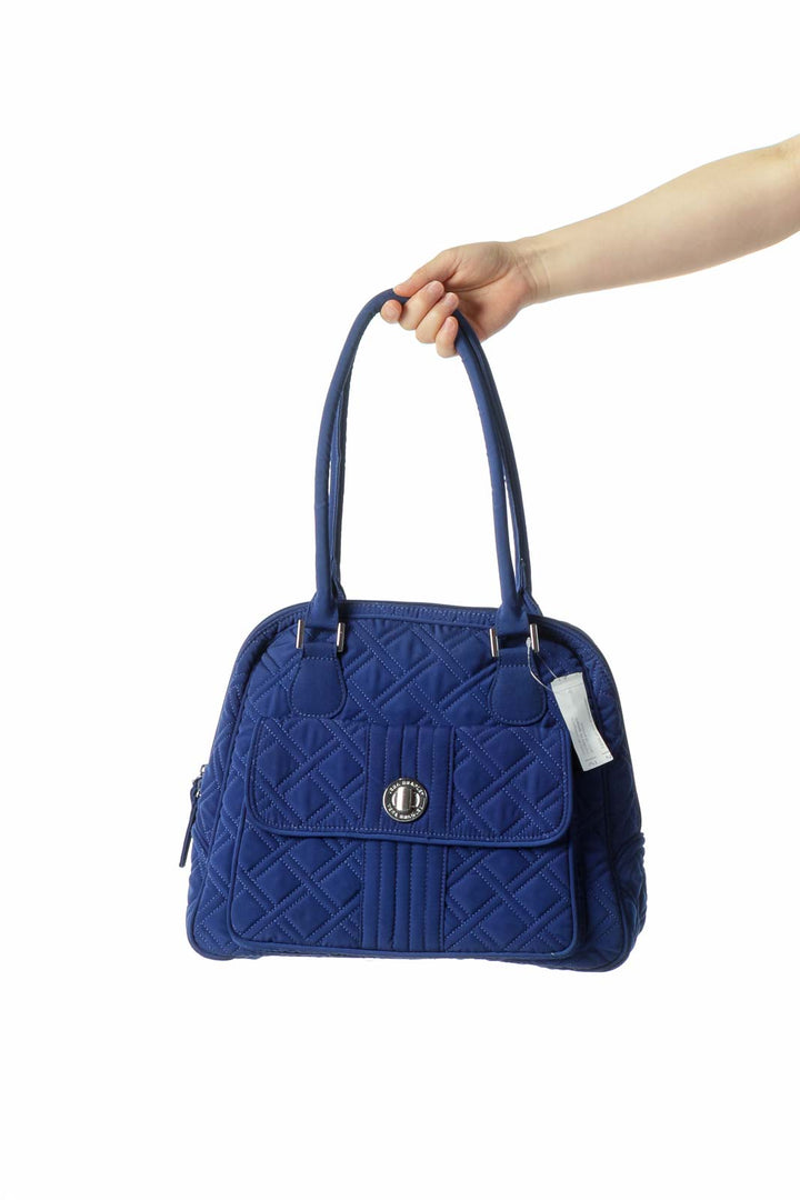 Royal Blue Quilted Outside Pocket Zipper Shoulder Bag