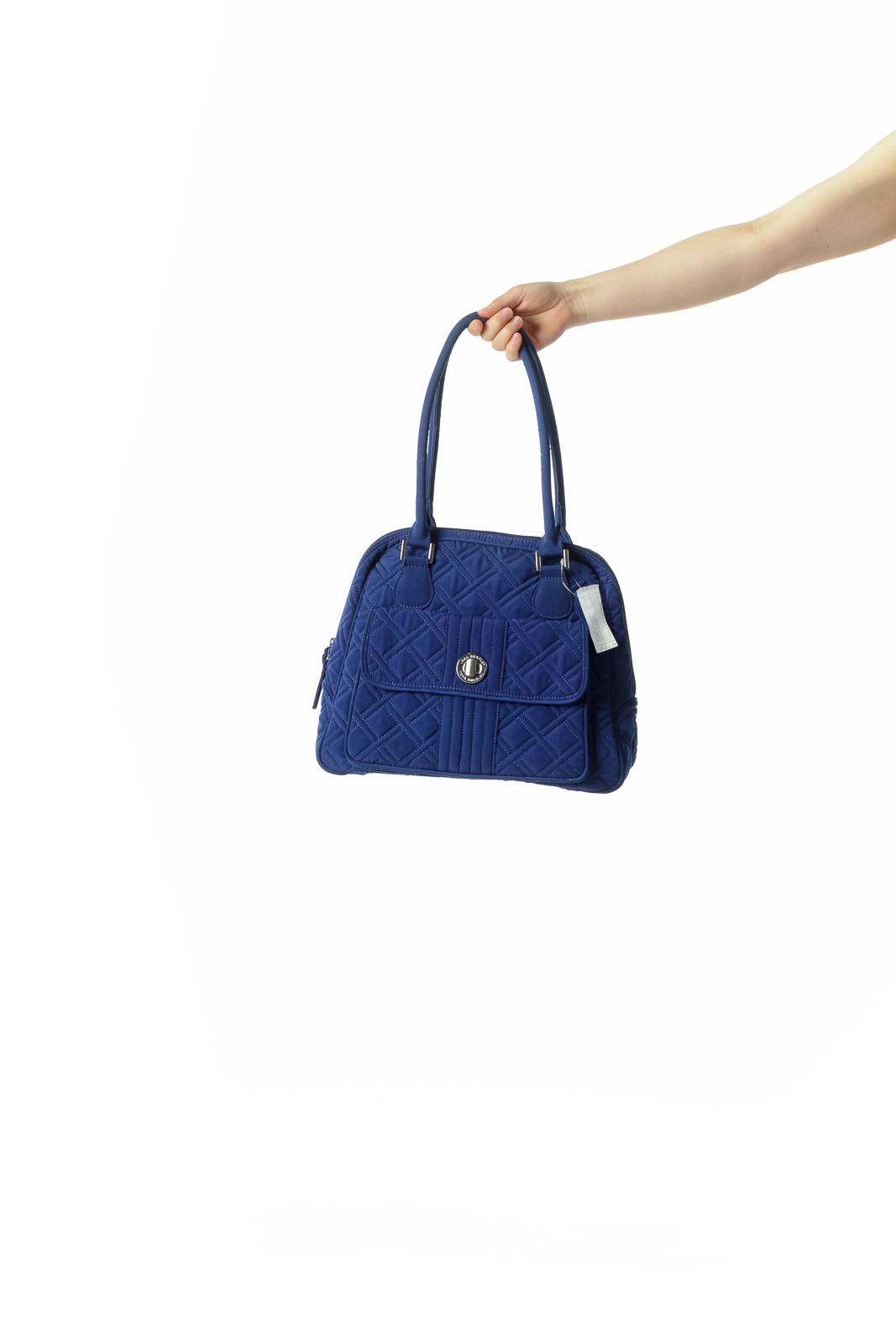 Royal Blue Quilted Outside Pocket Zipper Shoulder Bag