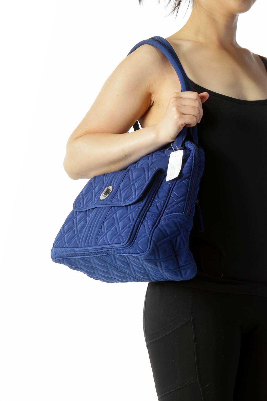 Royal Blue Quilted Outside Pocket Zipper Shoulder Bag