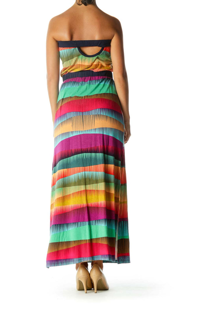 Multicolor Strapless Print Elastic Band Stretch Maxi Dress