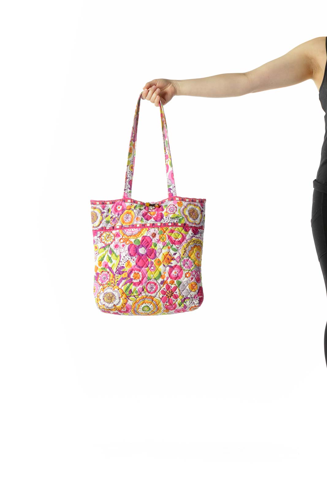 Multicolored Floral-Print Quilted Toggle-Closure Tote