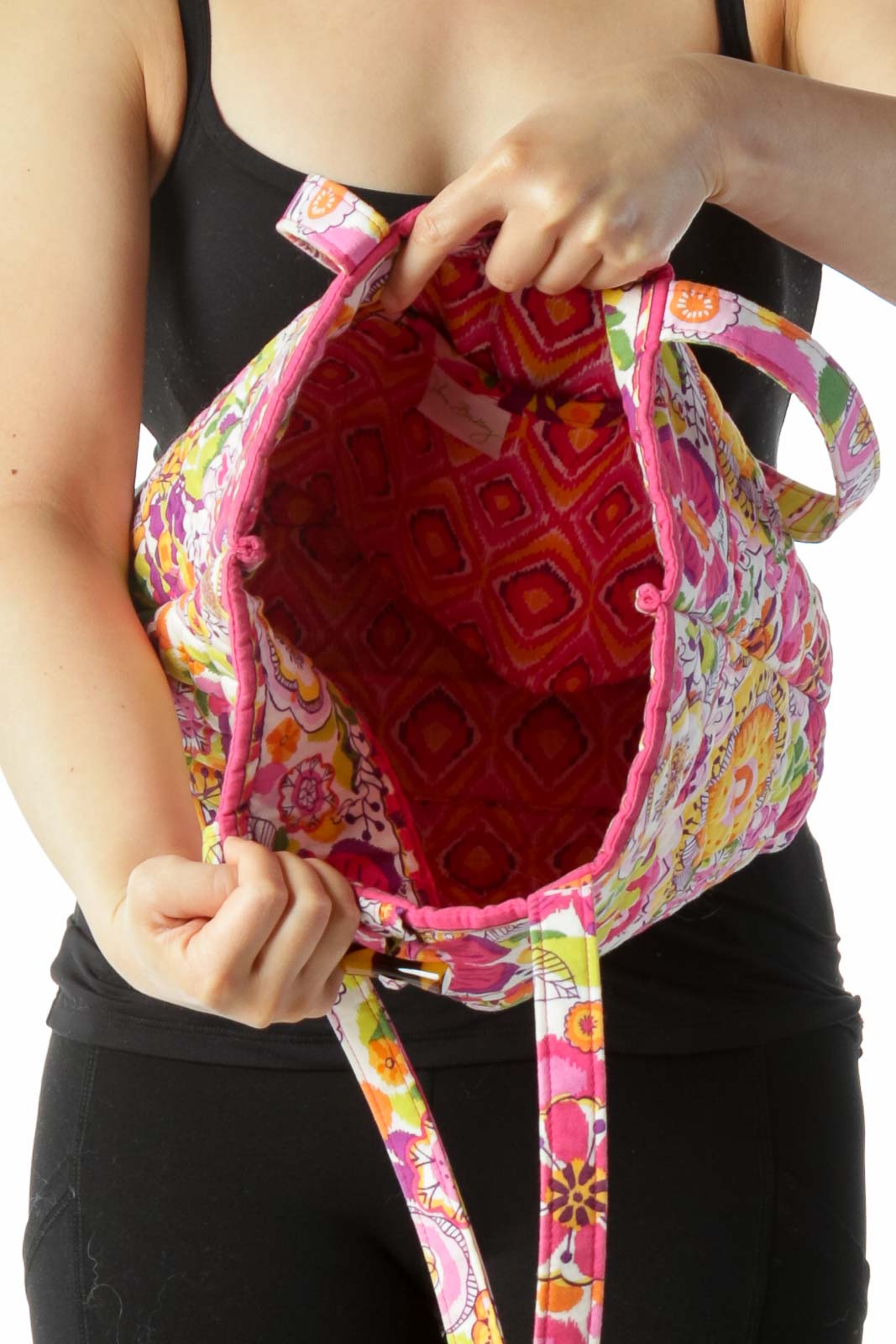 Multicolored Floral-Print Quilted Toggle-Closure Tote