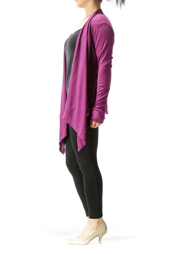 Purple Supima Cotton Long-Sleeve Stretch Knit Cardigan