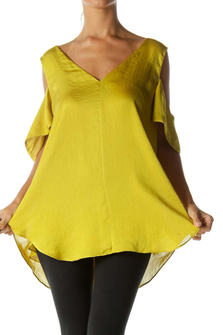 Mustard Off-The-Shoulder V-Neck Blouse