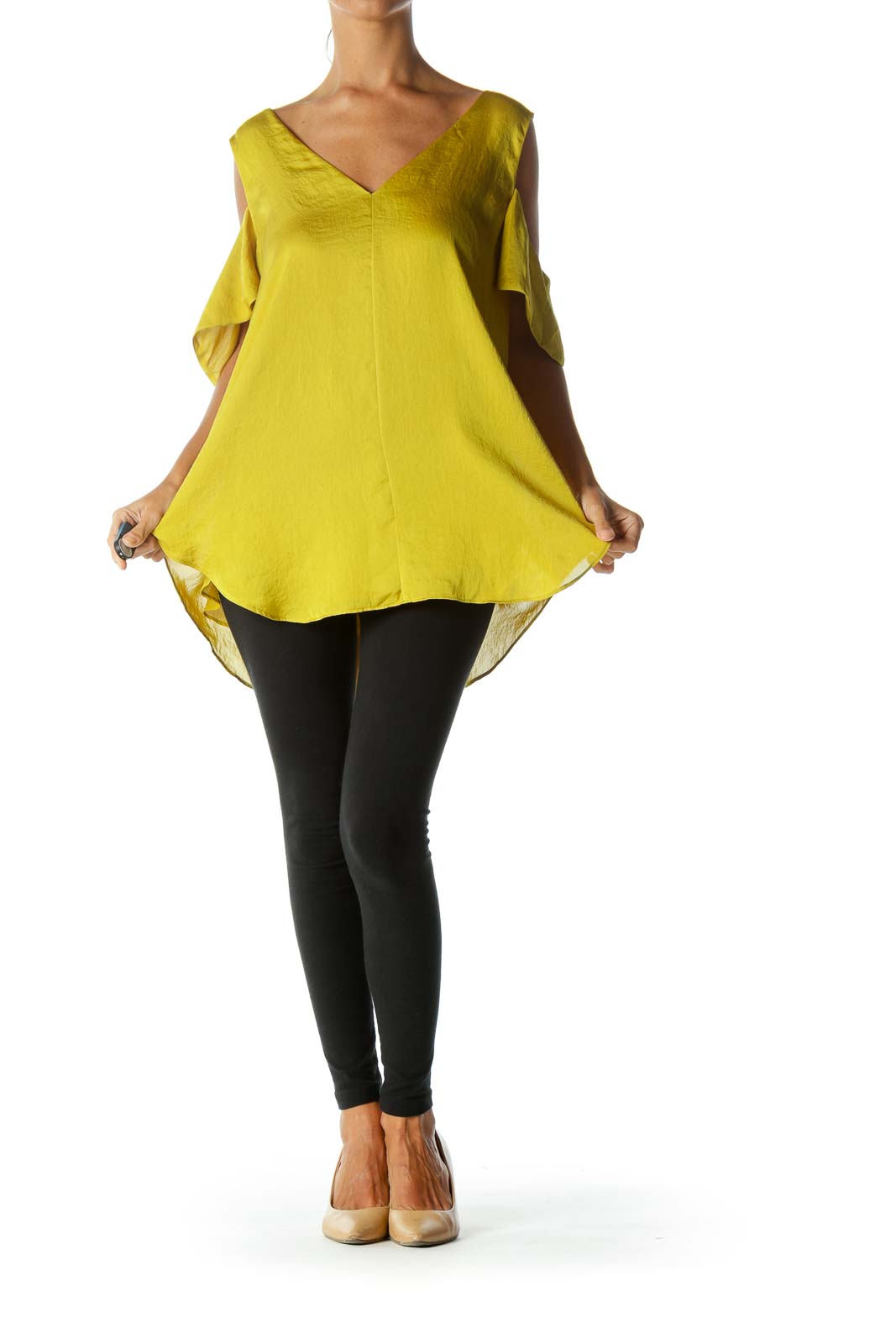 Mustard Off-The-Shoulder V-Neck Blouse