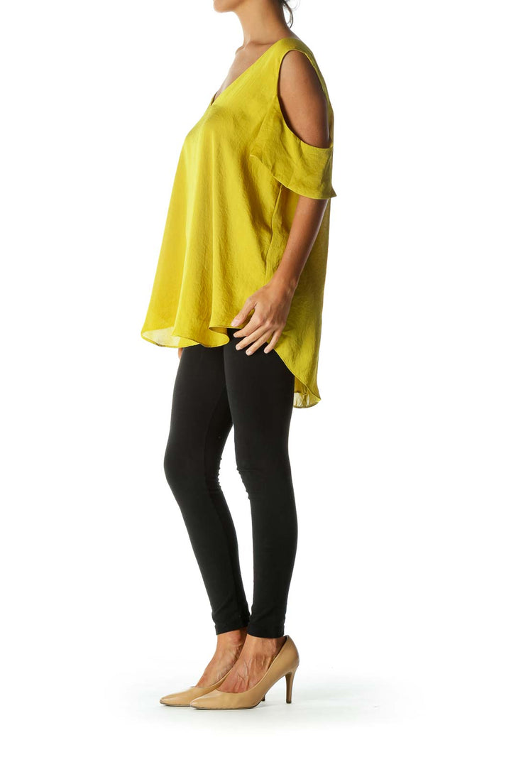 Mustard Off-The-Shoulder V-Neck Blouse