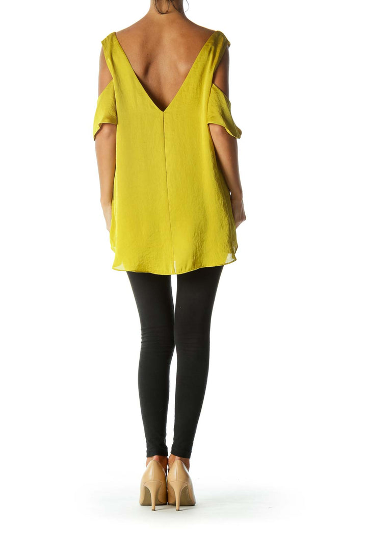 Mustard Off-The-Shoulder V-Neck Blouse