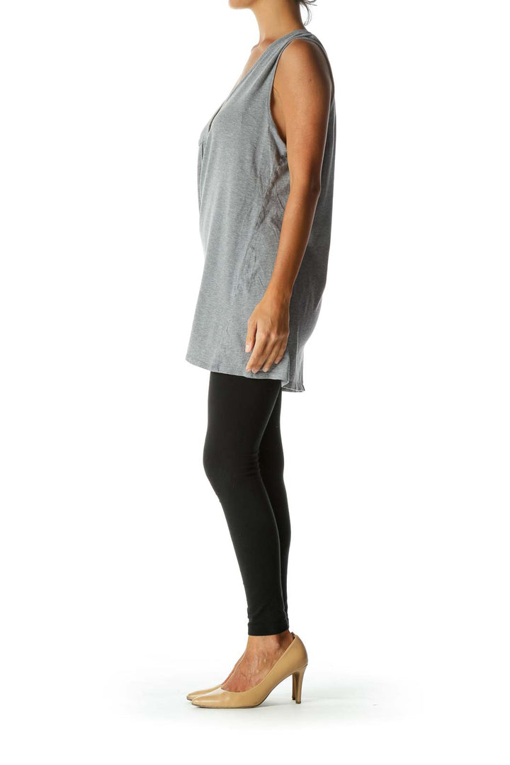 Gray 100% Pima Cotton V-Neck Stretch Jersey Knit Tank Top