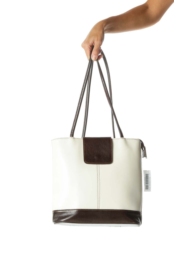 Cream Chocolate Brown Leather Bag with Convertible Straps