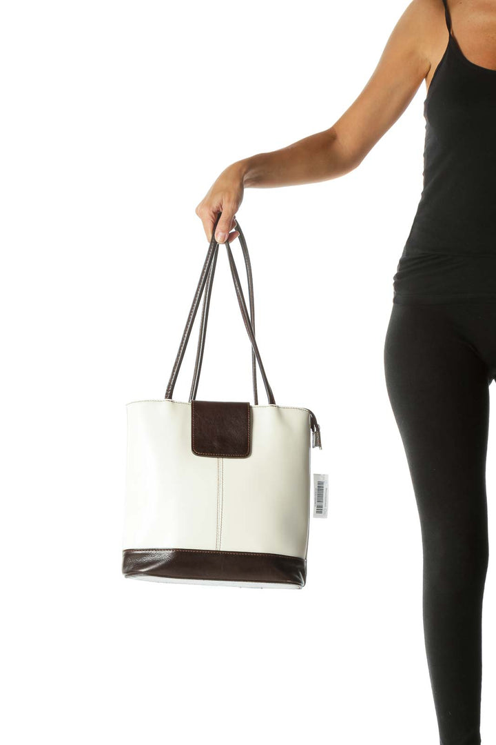 Cream Chocolate Brown Leather Bag with Convertible Straps