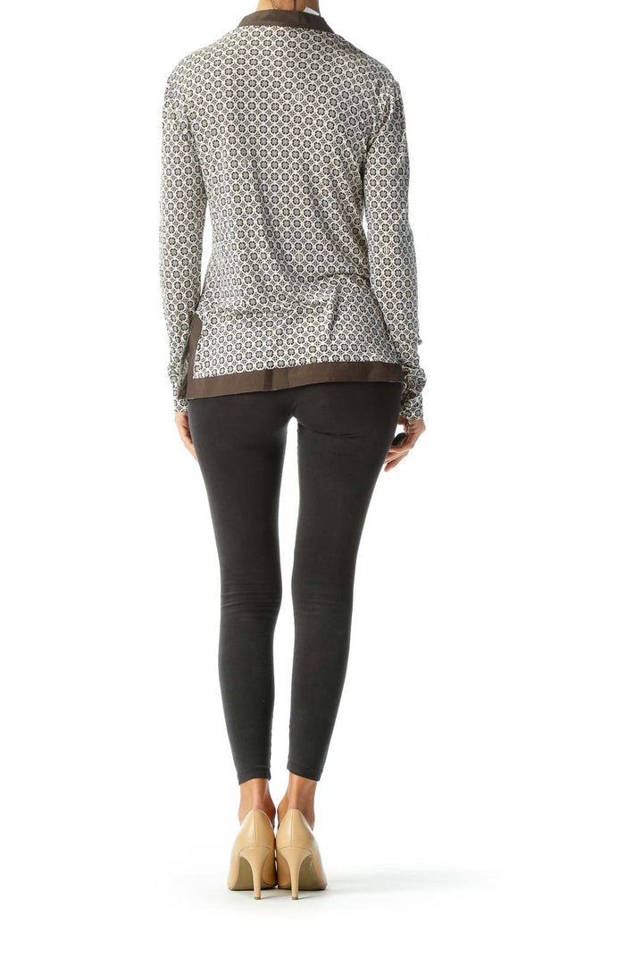 Brown Cream Print Scoop Neck Long Sleeve Top