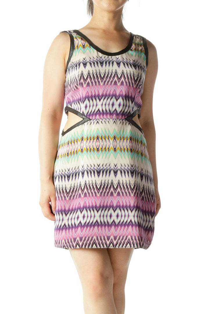 Multicolor Waist Open Cut Out Scoop Neck Dress